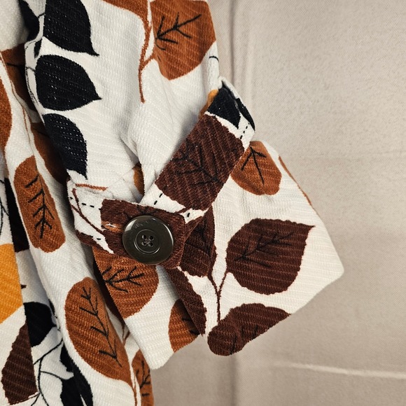 Elevenses Anthropologie Changing Colors Fall Leaf Print Corduroy Swing Coat 14 - Picture 3 of 4